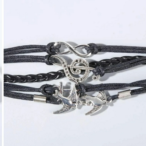 Bird anchor treble clef staff infinity linked bracelet 5 pc set - Picture 2 of 4